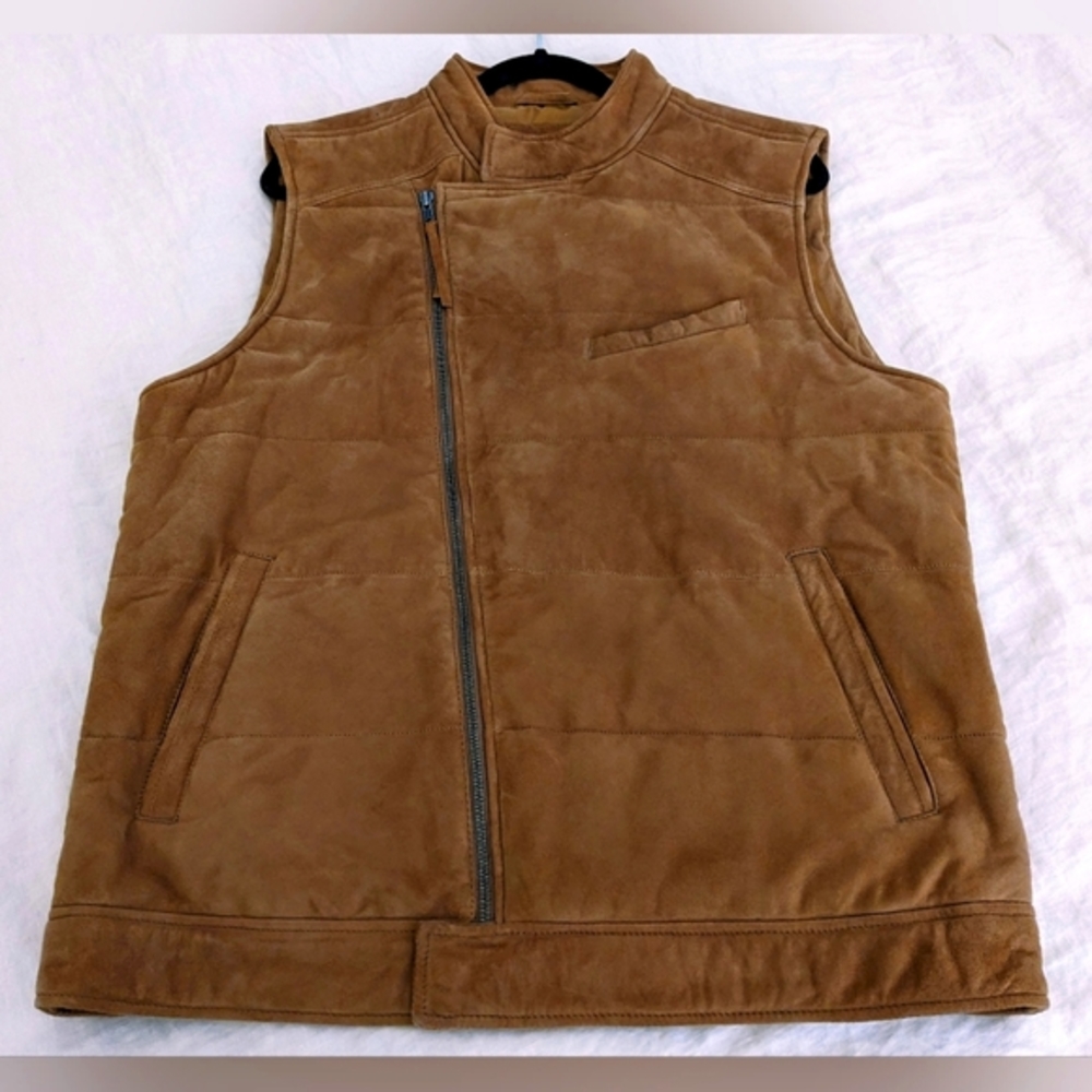 Genuine Suede Leather Tobacco Brown Vest, Tasso Elba Size M
